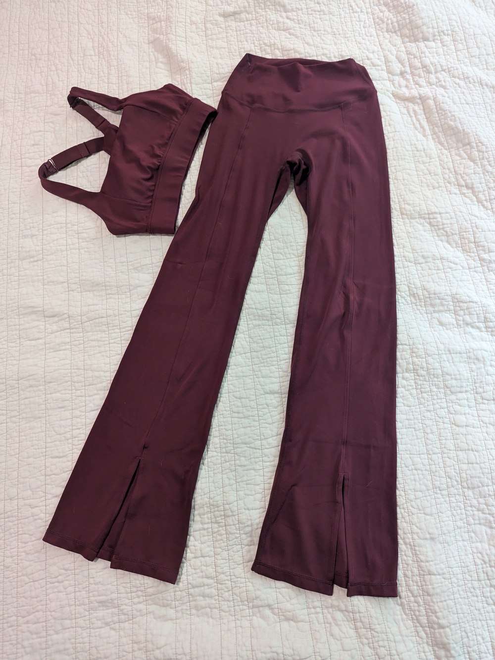 PARAGON High-Waist Split-Hem Leggings And Sports Bra in Red Velvet